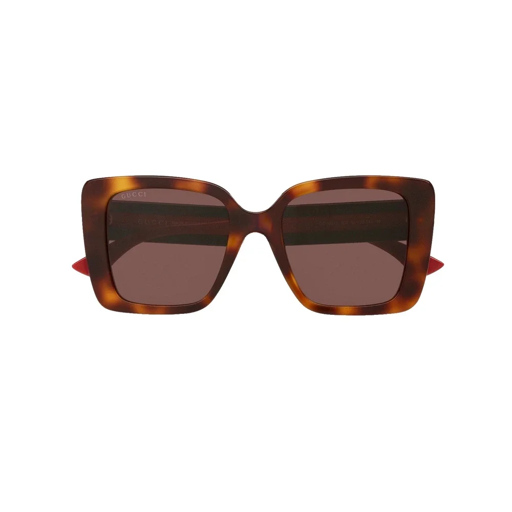 New GUCCI Sunglasses Brown Tortoise Shell Gold Metal GG Web Arms Square Womens
